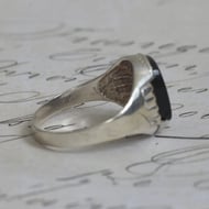 Vintage Sterling Silver Onyx Signet Ring Black Cushion Stepped Shoulders Vintage - 6