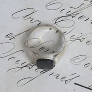 Vintage Sterling Silver Onyx Signet Ring Black Cushion Stepped Shoulders Vintage - 8