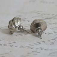 Vintage Sterling Silver Dome Stud Earrings Chunky Swirl Fluted Ball Modernist Statement - 3