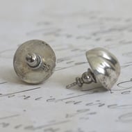 Vintage Sterling Silver Dome Stud Earrings Chunky Swirl Fluted Ball Modernist Statement - 4