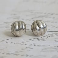 Vintage Sterling Silver Dome Stud Earrings Chunky Swirl Fluted Ball Modernist Statement - 5