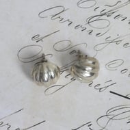 Vintage Sterling Silver Dome Stud Earrings Chunky Swirl Fluted Ball Modernist Statement - 6