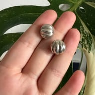 Vintage Sterling Silver Dome Stud Earrings Chunky Swirl Fluted Ball Modernist Statement - 2