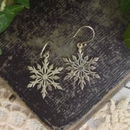 Sterling Silver Snowflake Drop Earrings Winter Christmas Gift Dangle Festive Boho