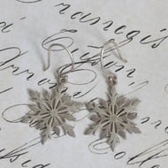 Sterling Silver Snowflake Drop Earrings Winter Christmas Gift Dangle Festive Boho - 4