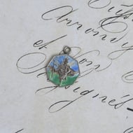 Vintage Silver Enamel St Christopher Pendant Charm Traveller Saint Blue Green Octagonal Drop - 4