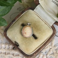 Sterling Silver Shell Cameo Pendant Carved Lady Profile Charm Vintage Pink