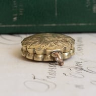 Antique Edwardian Rolled Gold Locket Round Engraved Fan Floral Photo Pendant Charm - 8