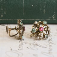 Antique Austro Hungarian Silver Gilt Earrings Seed Pearl Turquoise Garnet Screw Back - 5