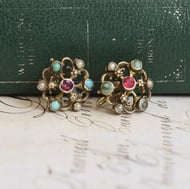 Antique Austro Hungarian Silver Gilt Earrings Seed Pearl Turquoise Garnet Screw Back - 3