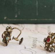 Antique Austro Hungarian Silver Gilt Earrings Seed Pearl Turquoise Garnet Screw Back - 6