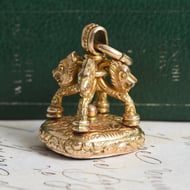 Antique Gilt Fob Seal Onyx Roman Soldier Intaglio Figural Lion Beast Wax Seal Charm - 4