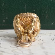 Antique Gilt Fob Seal Onyx Roman Soldier Intaglio Figural Lion Beast Wax Seal Charm - 5