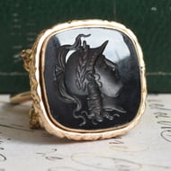 Antique Gilt Fob Seal Onyx Roman Soldier Intaglio Figural Lion Beast Wax Seal Charm - 2