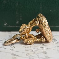 Antique Gilt Fob Seal Onyx Roman Soldier Intaglio Figural Lion Beast Wax Seal Charm - 6