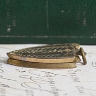 Antique Rolled Gold Shield Locket Engraved Fern Foliate Photo Pendant Fob Medal Charm - 3