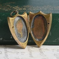 Antique Rolled Gold Shield Locket Engraved Fern Foliate Photo Pendant Fob Medal Charm - 6