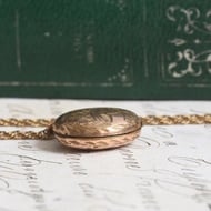 Antique Rolled Gold Locket Necklace Round Engraved Floral WWI Photo Chain - 7