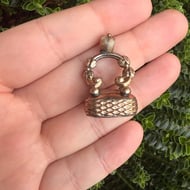 Antique Rose Cased Gold Fob Smokey Quartz Seal Watch Chain Pendant Charm - 2