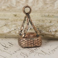 Antique Rose Cased Gold Fob Smokey Quartz Seal Watch Chain Pendant Charm - 6
