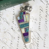 Supersmith David Rosales Sterling Silver Inlay Pendant Opal Turquoise Sugilite Native American