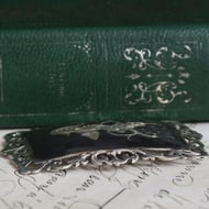 Sterling Silver Niello Brooch Goddess Black Nielloware Pierced Scroll Statement - 3