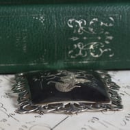 Sterling Silver Niello Brooch Goddess Black Nielloware Pierced Scroll Statement - 4