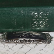 Sterling Silver Niello Brooch Goddess Black Nielloware Pierced Scroll Statement - 5