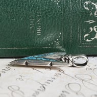 Southwestern Sterling Silver Arrowhead Pendant Turquoise Chip Inlay Arrow Boho Statement - 5