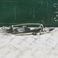 Vintage Sterling Silver Bird Brooch Turquoise Repousse Figural Pin - 3