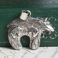 Vintage Southwestern Silver Spirit Bear Pendant Turquoise Opal Inlay Reversible  - 3