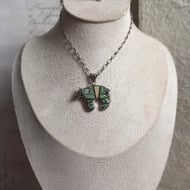 Vintage Southwestern Silver Spirit Bear Pendant Turquoise Opal Inlay Reversible  - 2