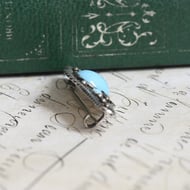 Silver Bar Brooch Blue Synthetic Turquoise Cabochon Rope Twist Boho Southwestern Vintage - 3