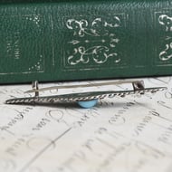 Silver Bar Brooch Blue Synthetic Turquoise Cabochon Rope Twist Boho Southwestern Vintage - 4