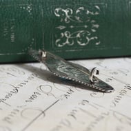Silver Bar Brooch Blue Synthetic Turquoise Cabochon Rope Twist Boho Southwestern Vintage - 5