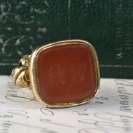 Antique Rolled Gold Fob Seal Carnelian Intaglio Ornate Scroll Watch Chain Wax Seal - 5