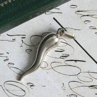 Vintage Italian Horn Cornicello Pendant 800 Silver Good Luck Charm Corno Lucky Amulet Italy