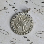 Silver Cancer Zodiac Pendant Crab Star Sign Charm Diamond Cut Birthday Horoscope Vintage