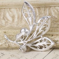 Vintage Sarah Coventry Silver Tone Leaf Brooch Faux Pearl Vintage Openwork Foliate Pin - 4