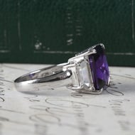 Sterling Silver Purple Stone Cocktail Ring Emerald Cut Baguette Statement 925 - 2