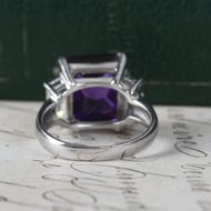 Sterling Silver Purple Stone Cocktail Ring Emerald Cut Baguette Statement 925 - 3