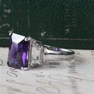 Sterling Silver Purple Stone Cocktail Ring Emerald Cut Baguette Statement 925 - 5