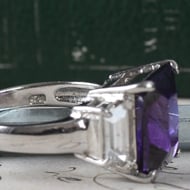 Sterling Silver Purple Stone Cocktail Ring Emerald Cut Baguette Statement 925 - 6