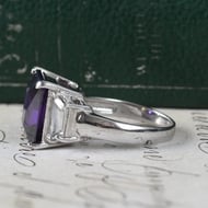 Sterling Silver Purple Stone Cocktail Ring Emerald Cut Baguette Statement 925 - 4