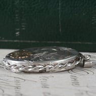 Vintage Sterling Silver Locket Pendant Engraved Floral Gold Accent Rope Frame - 3