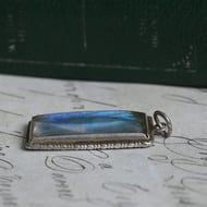 Vintage Silver Butterfly Wing Pendant Blue Morpho Rectangular Panel England Marked - 3
