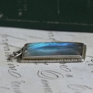 Vintage Silver Butterfly Wing Pendant Blue Morpho Rectangular Panel England Marked - 5