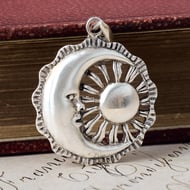 Sterling Silver Sun Moon Pendant Celestial Crescent Face Charm