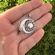 Sterling Silver Sun Moon Pendant Celestial Crescent Face Charm - 2