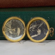 Antique Rolled Gold Photo Locket Pendant Engraved Monogram Round - 3